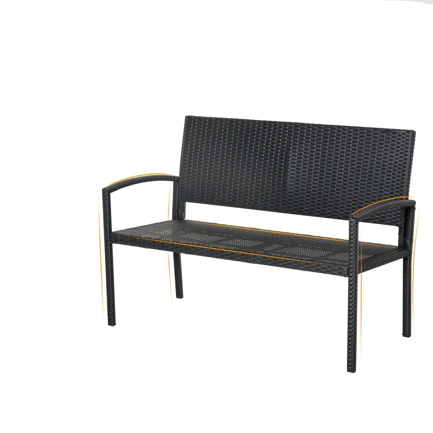 Tuinbank - Wicker Tuinbankje - Loungebank - Balkonset -  Weerbestendige PU Rotan Bank met Stalen Frame, Lichtgewicht en Geschikt voor Jaarlijks Buitengebruik - Enkelzijdig - Zwart