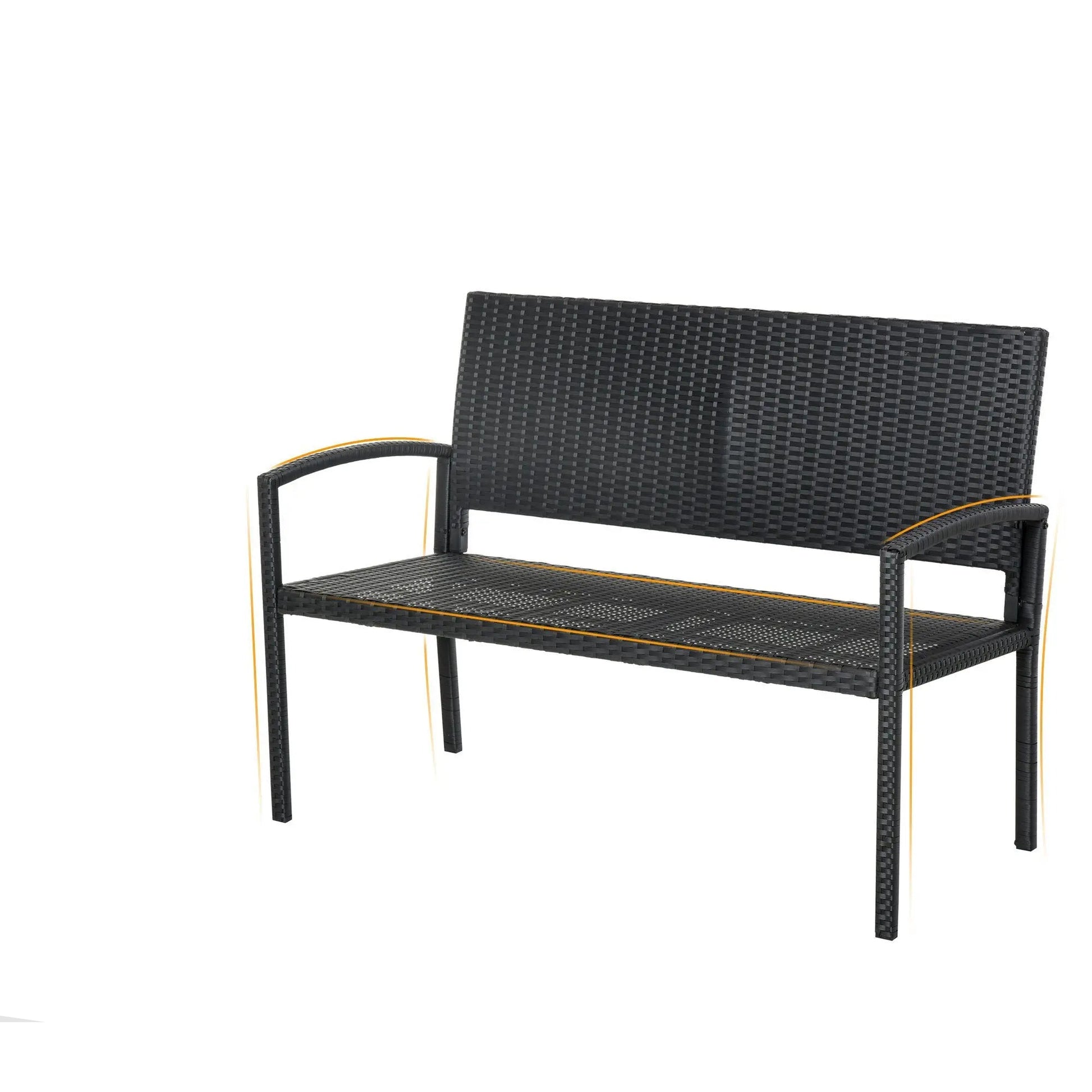 Tuinbank - Wicker Tuinbankje - Loungebank - Balkonset -  Weerbestendige PU Rotan Bank met Stalen Frame, Lichtgewicht en Geschikt voor Jaarlijks Buitengebruik - Enkelzijdig - Grijs - QUORE
