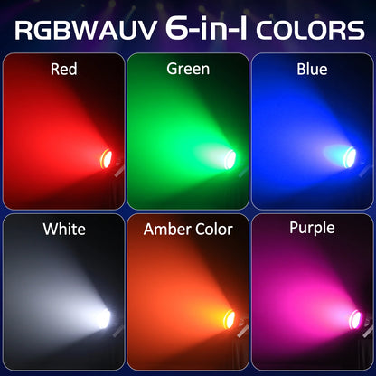 200W LED Par Light Set – DJ Verlichting – Podiumspot – LED Spot – Event Verlichting – 6-in-1 RGBWA+UV – DMX512 Met Barn Door – 4-delig EU Plug - QUORE