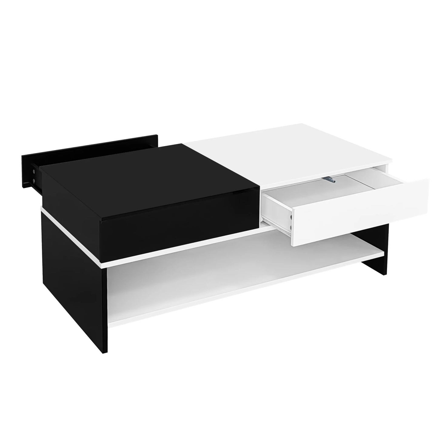 Salontafel – Koffietafel – Tafel – Woonkamertafel – Opbergtafel – Zwart-Wit Design – 2 Lades – Hoogglans Blad – 100 cm Lang