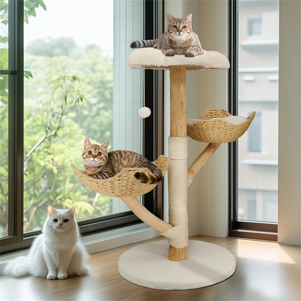 Kattenkrabpaal – Krabmeubel – Kattenpaal – Speelpaal – Natuurlijk Wilgenhout – Meerdere Verdiepingen – Sisal Krabposten - 60 x 111 cm