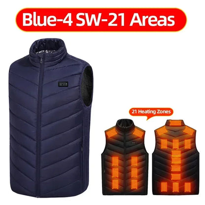 Verwarmingsjas - Verwarmde Bodywarmer - Verwarmde Kleding - USB Elektrisch Zelfverwarmend Vest - Unisex Verwarmde Jas - Elektrische Verwarmde Jas - 21 Gebieden Verwarmd - Maat XL - Blauw