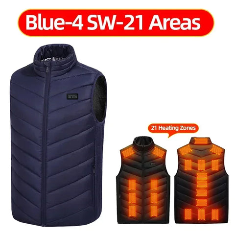 Heating Jacket - Heated Bodywarmer - Heated Clothing - USB Electric Self-Heating Vest - Unisex Heated Jacket - Electric Heated Jacket - 21 Areas Heated - Size XL - Blue