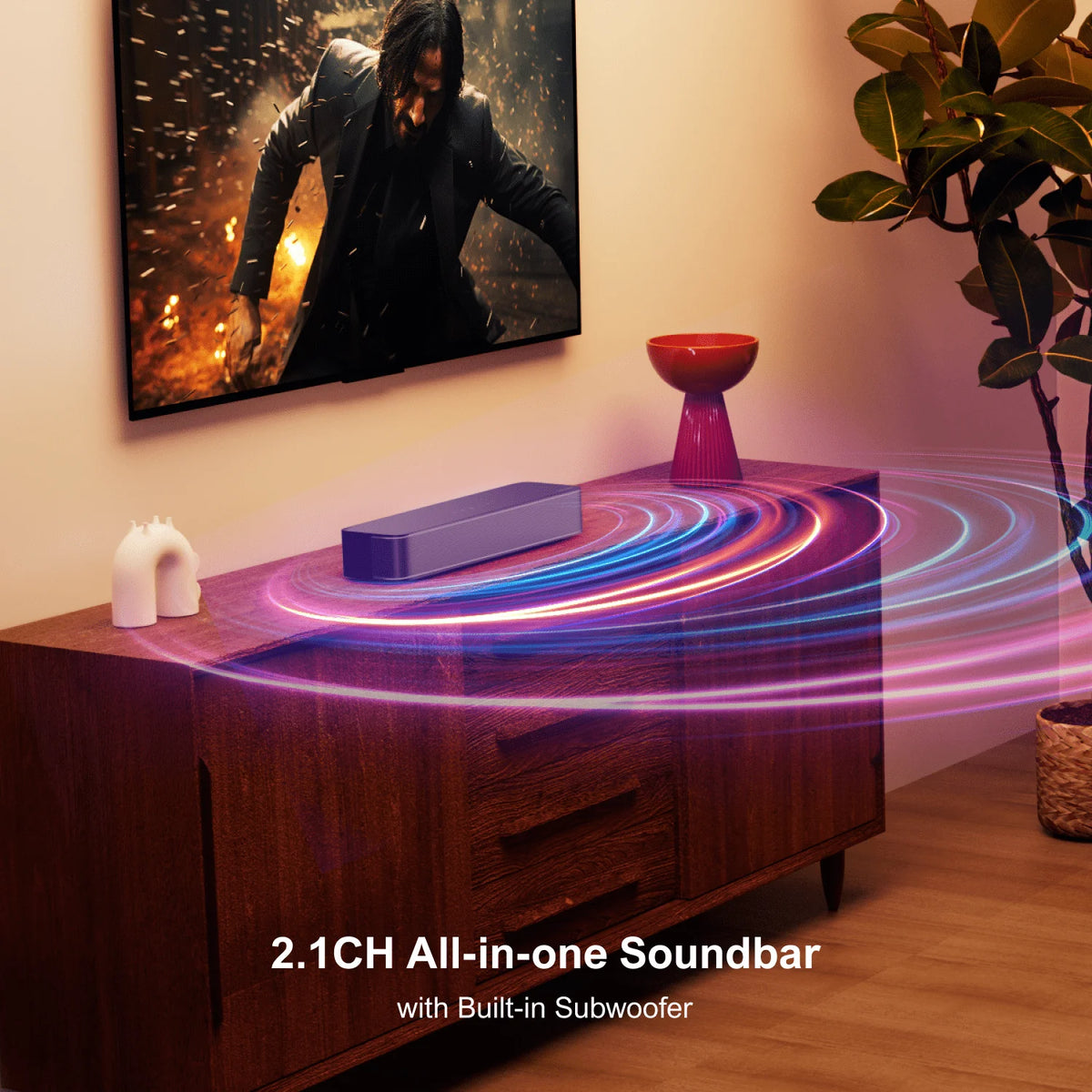 Soundbar - Soundbars voor TV - Soundbar met Subwoofer - Soundbar 120W – 2.1ch TV – Bluetooth 5.3 – Smart App - EQ-instellingen – Draadloos - Bedraad – Geschikt voor TV, PC & Gaming - Zwart