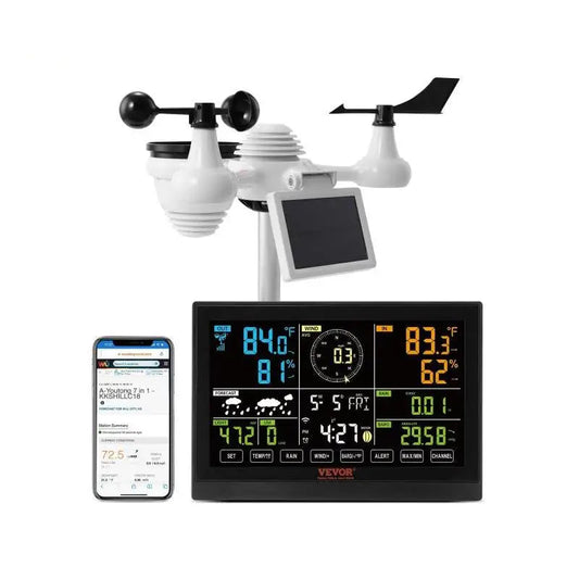 Weerstation - Weerstation voor binnen en buiten - Draadloos Weerstation - 7-in-1 - 7,5 Inch - Kleuren Display & Solar Draadloze Buiten Sensor Alarm - voor - Temperatuur Vochtigheid - QUORE