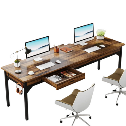 Bureau – Werkplek – Thuiswerkplek – Twee Personen – Extra Breed – Met Laden – Verstelbare Pootbeschermers - 200 x 60 x 82 cm - Bruin