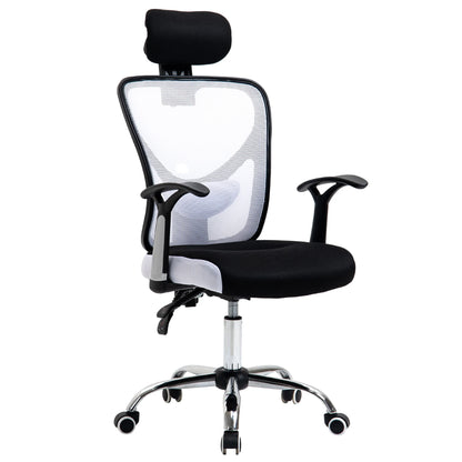 Bureaustoel - Swivel Stoel - met Voetsteun - Hoofdsteun - Verstelbare - Rugleuning - Lendenkussen - Ergonomische - Draaibare - 62 x 67 x 118 cm - Zwart & Wit