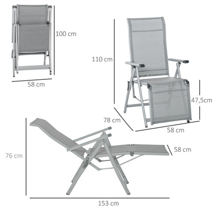 Vouwbare Tuinlounge Stoel - Verstelbare Ligstoel - 10 Posities - Ademend Textiline Stof - Weerbestendig - Opvouwbaar - Tuin, Terras, Zwembad - Grijs