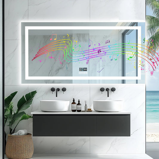 Badkamerspiegel LED – Spiegel Badkamer – Wandspiegel – Make-up Spiegel – Verlichte Spiegel – 160x80 cm – Dimbaar met Bluetooth en Digitaal Display