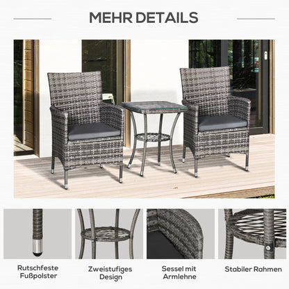 Tuinset – Balkonset – Bistroset – Loungeset – Compact – Weerbestendig – Inclusief Kussens - 60 x 58.5 x 89.5 cm - Donkergrijs