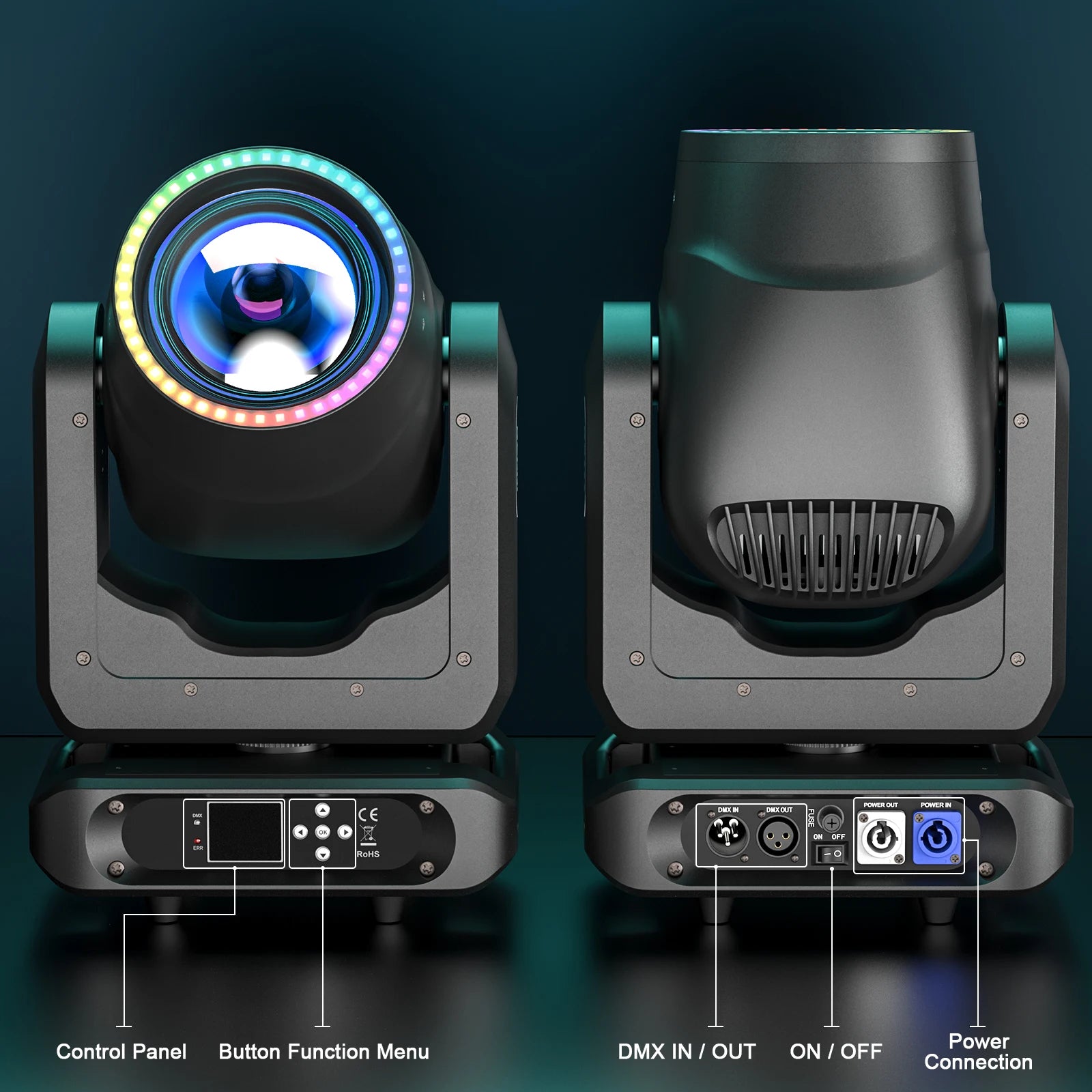 Moving Head Beam Light – Moving Head Spot – Stage Lamp – DJ Verlichting – Feestverlichting – 200W LED Vermogen – 17 Gobo Patronen – EU Plug – Professionele Lichtshow - QUORE
