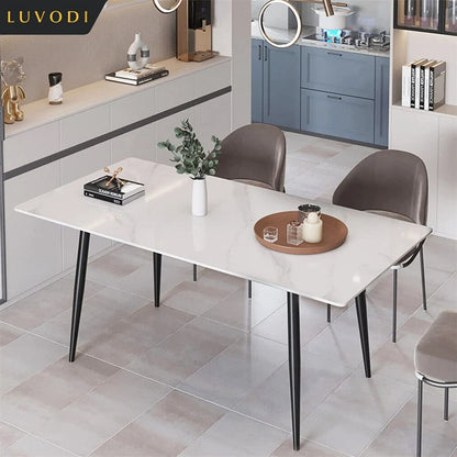 Eettafel – Tafel – Dining Table – Keukentafel – Bistrotafel – Voor 4-6 Personen – Sintered Stone Blad – Zwart Metalen Onderstel – 120x70x76 cm