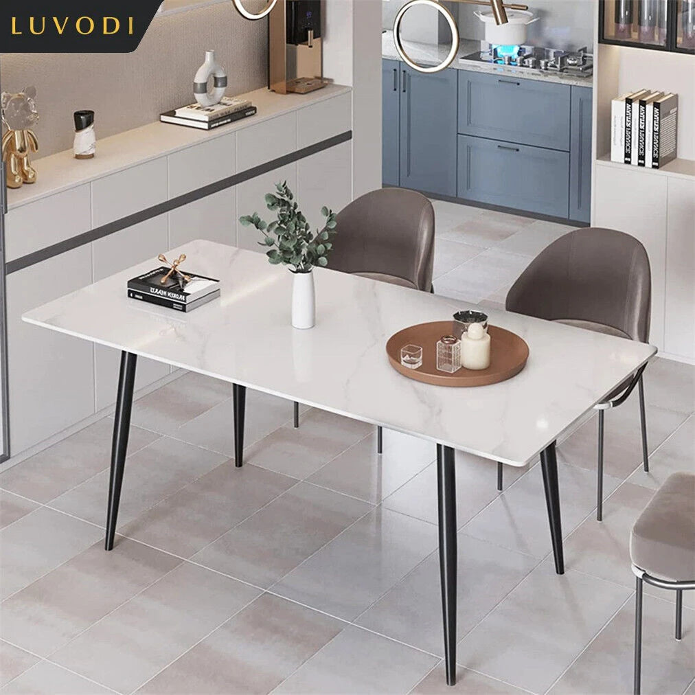 Eettafel – Tafel – Diner tafel – Keukentafel – Marmeren Tafel – 120x70x76 cm – Sintered Stone Blad – Zwart Metalen Onderstel