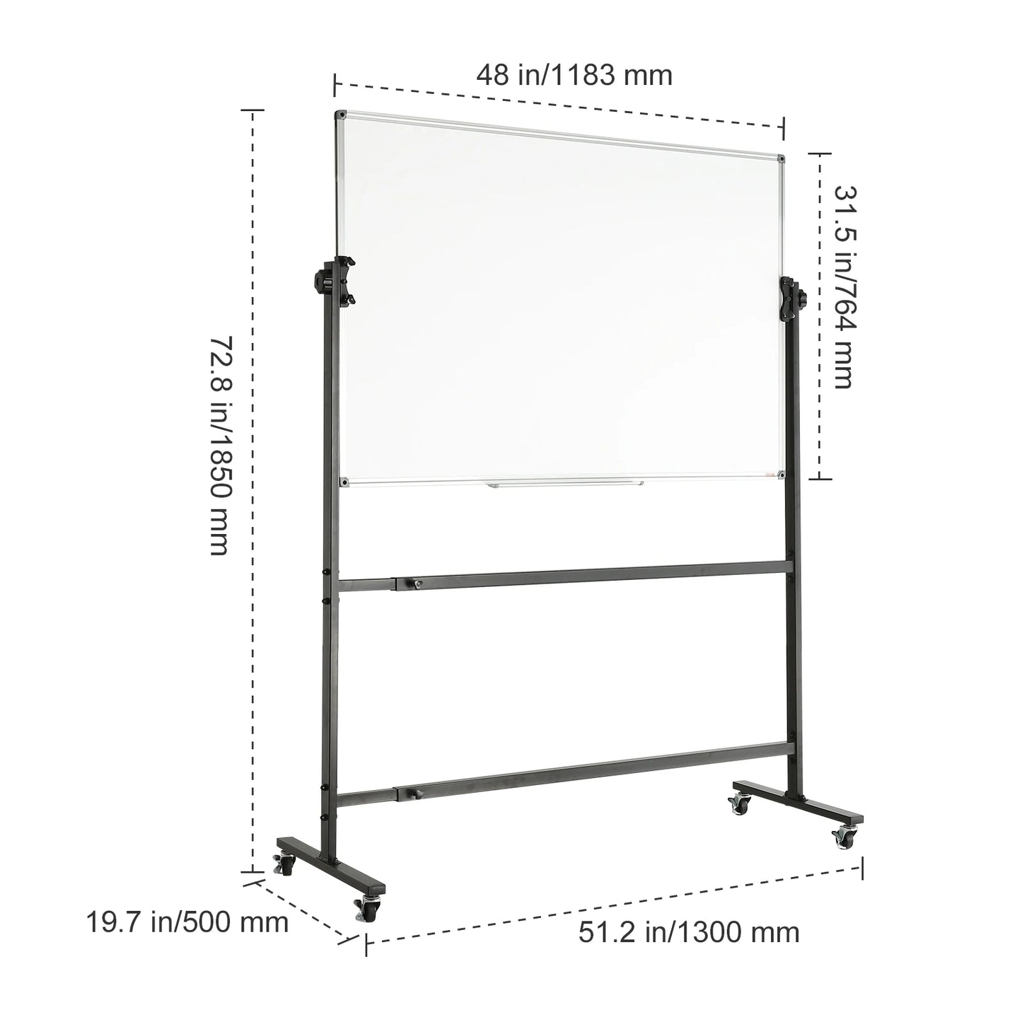 Mobiele Whiteboard – Magnetisch Bord – Draaibaar Whiteboard – Verplaatsbaar Whiteboard – Schoolbord – Dubbelzijdig Beschrijfbaar – Verstelbare Hoogte & Hoek - 48x32inch