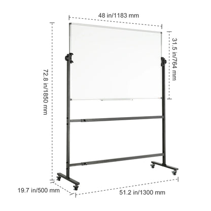 Mobiele Whiteboard – Magnetisch Bord – Draaibaar Whiteboard – Verplaatsbaar Whiteboard – Schoolbord – Dubbelzijdig Beschrijfbaar – Verstelbare Hoogte & Hoek - 48x32inch