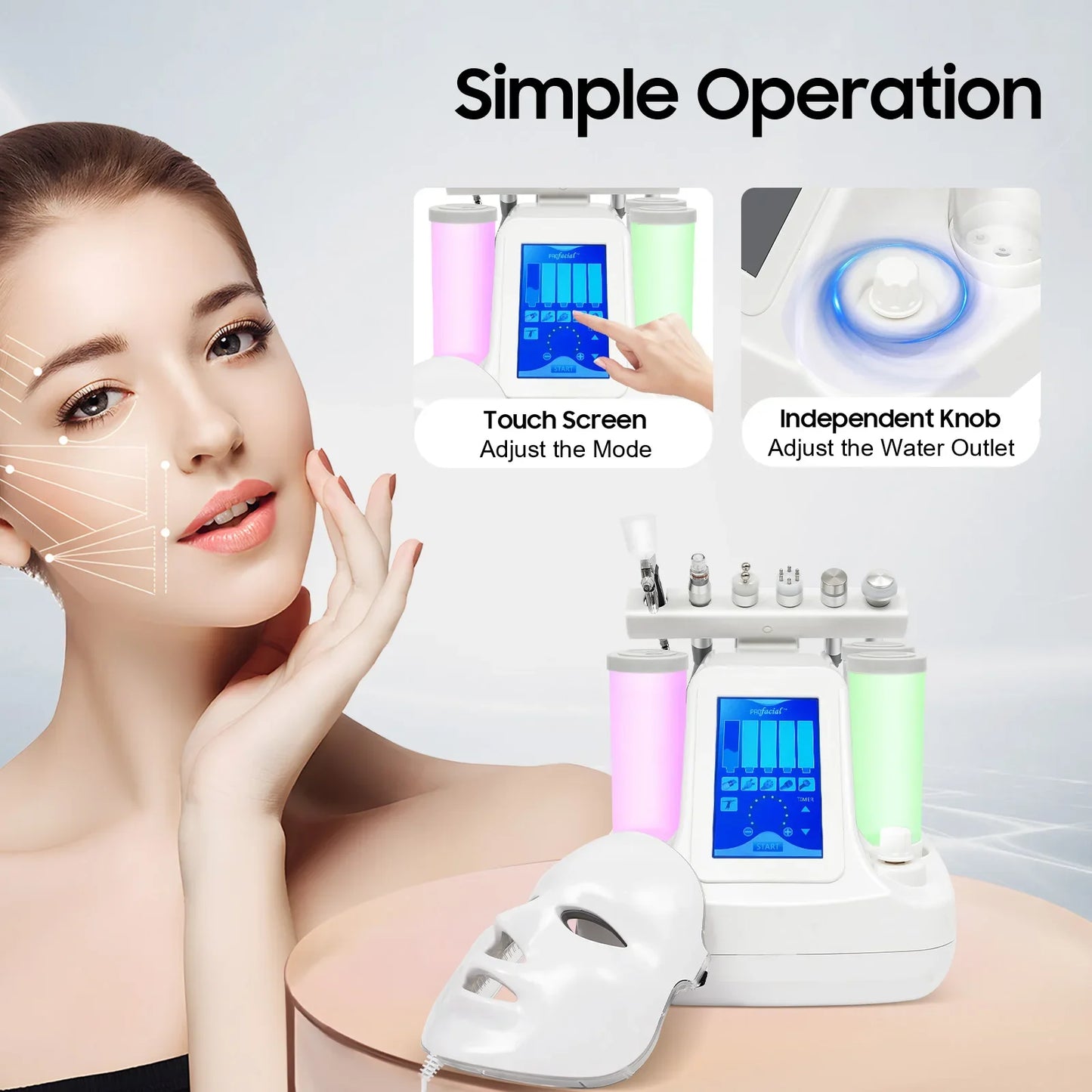 Huidverzorgingsmachine – Gezichtsreiniger – Ultrasoon Apparaat – Collageen Stimulator – Hydraterend – Radiofrequentie Therapie – ABS Materiaal