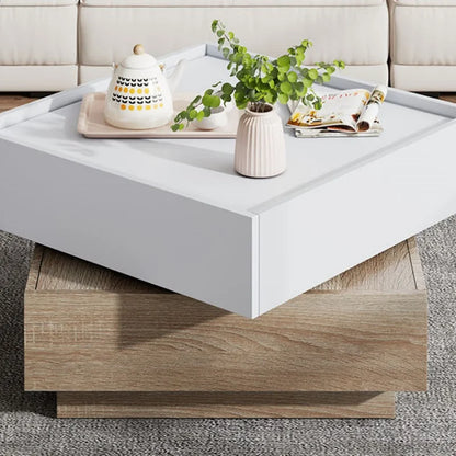 Living Room Table Rotatable To 360 ° Rotatable Table Top With 2 Floors Storage Cabinet Side Table With Walnut Frame 60*60*38cm