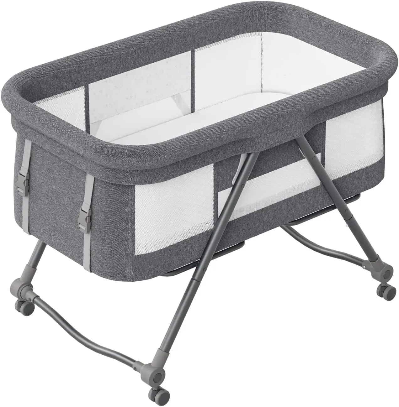 Baby Bed - Co Sleeper - Opvouwbaar - Grab-And-Go Reiswieg - Schommelfunctie - Op Wielen - Incl. Matras - Grijs Bravo Basic