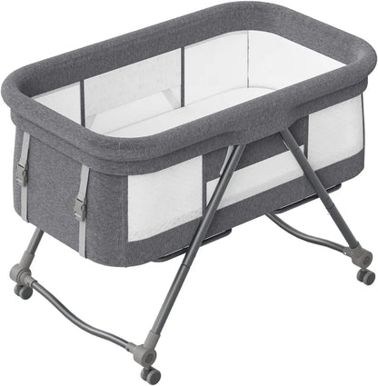 Baby Bed - Co Sleeper - Opvouwbaar - Grab-And-Go Reiswieg - Schommelfunctie - Op Wielen - Incl. Matras - Grijs Bravo Basic