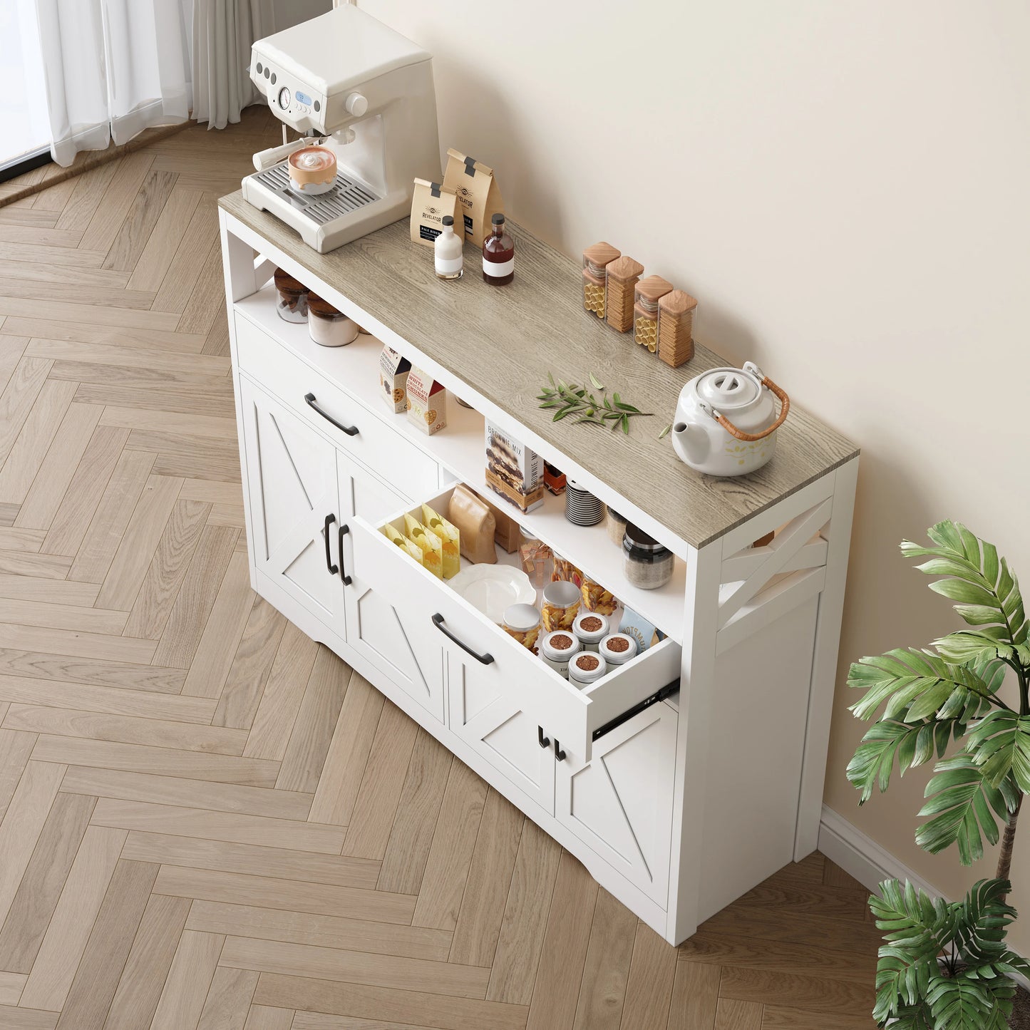 Dressoir – Sideboard – Kast – Opbergmeubel – Buffetkast – Modern Scandinavisch Design – Wit MDF 140×40×105 cm – Veel Opbergruimte Met 2 Lades & 4 Deuren