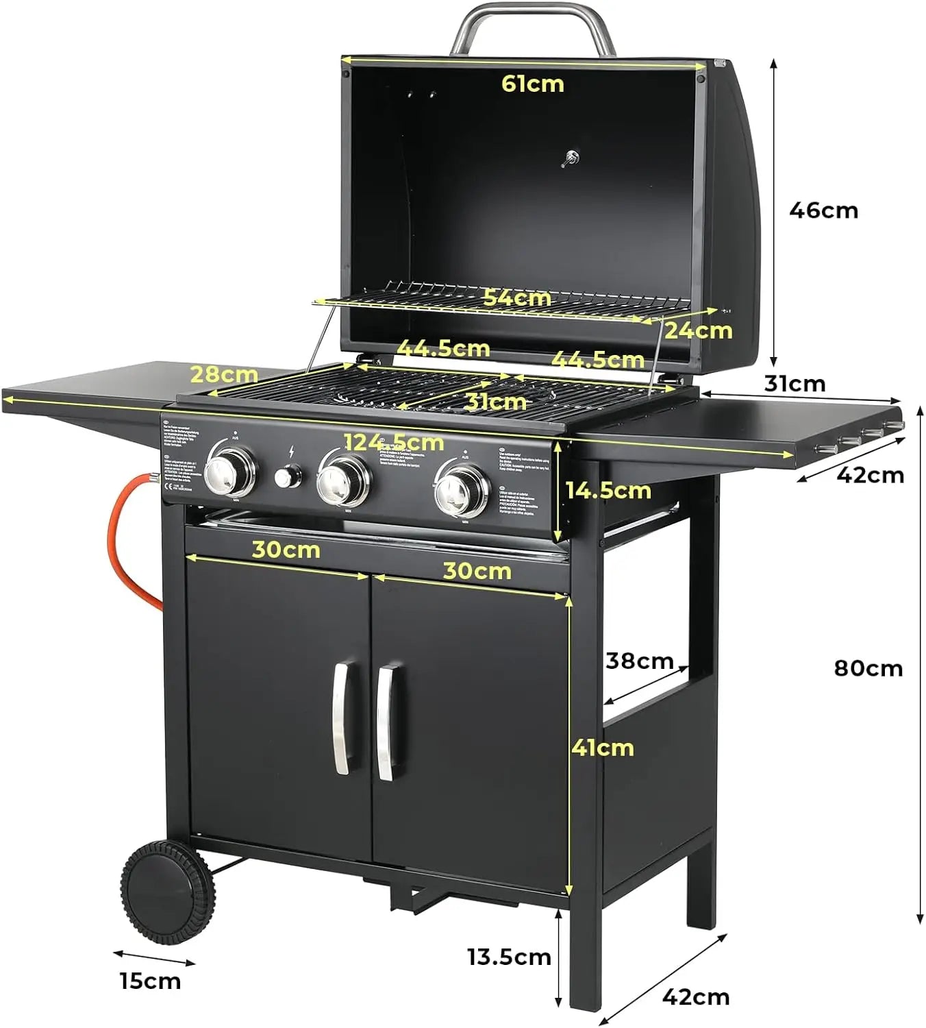 3-Pits Gasbarbecue – Buitenkeuken – Grill – Barbecue – BBQ – Driedubbele Branders – Gietijzeren Grillroosters