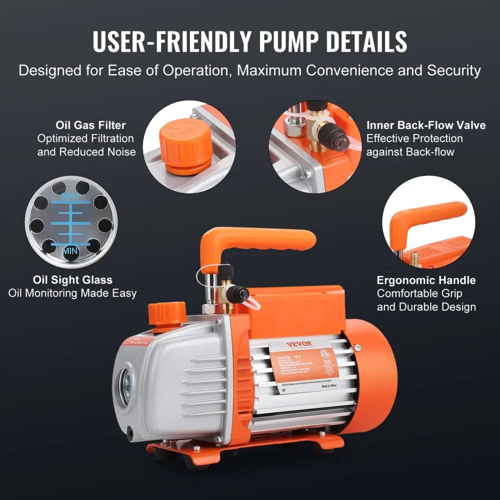 Vevor - Vacuum Pump - Refrigerant Vacuum Pump - Refrigeration Tools - HVAC Cooling - Dry Pump - 3.5CFM - Basic Model - Orange