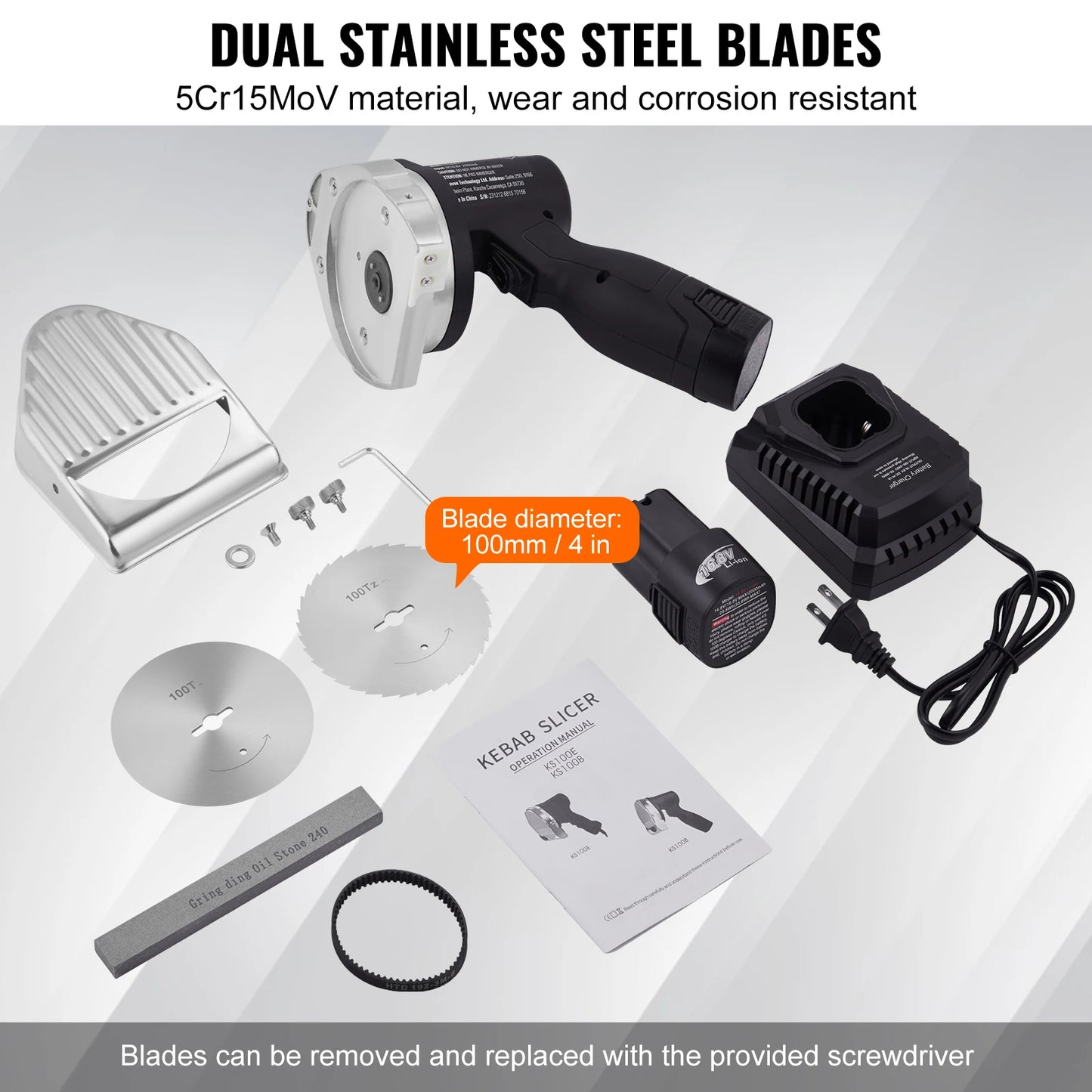 Doner mes - Elektrisch Dönermes - Elektrisch mes - Elektrisch Keukenmes - 100mm -  Flat Blade, Draadloos & Oplaadbaar voor Perfect Gesneden Vlees