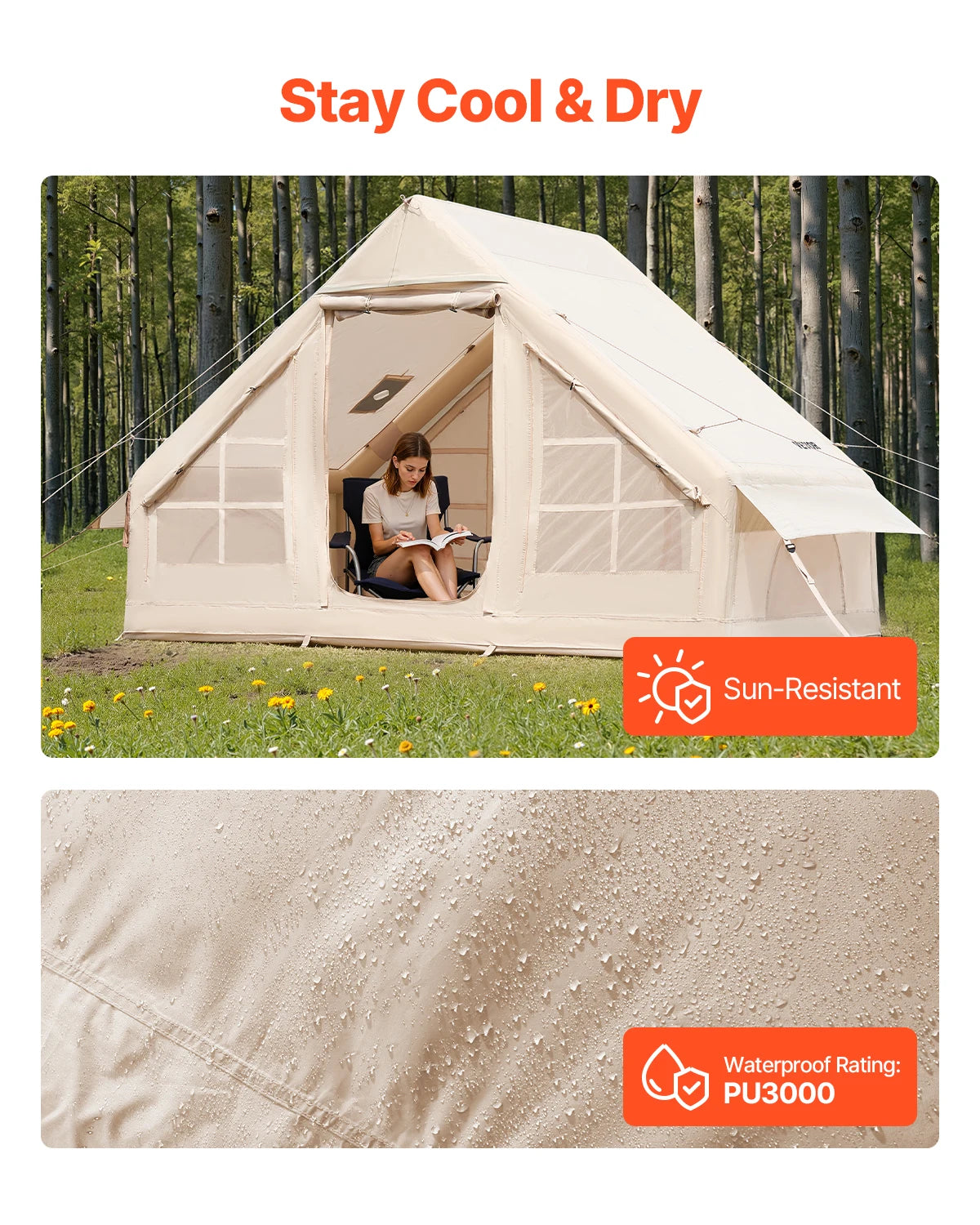 Opblaasbare Tent - Bell Tent - Camping Tent - Tenten - Kampeertent - Pop up Tent - 3-5 Personen - 4x3.1m - Opzetten in 10 Minuten - Waterdicht - Opvouwbaare - Ademend - Outdoor Camping – Glamping – Jachttent