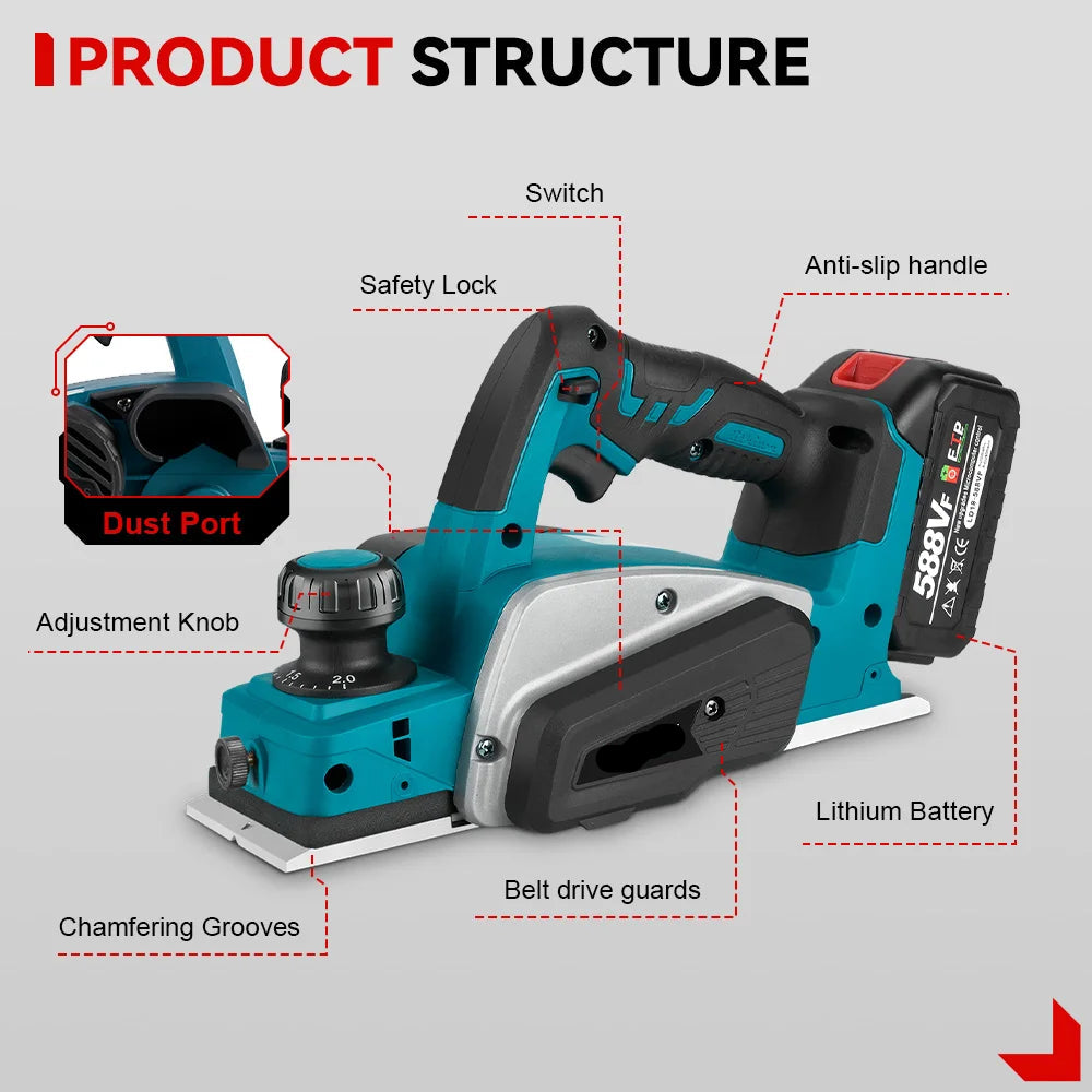 Schaafmachine - Elektrische Schaaf - Parallelgeleider - Opvangzak - Draadloze Elektrische Houtfrees - 30000RPM –  Brushless Trimmer & Schaafmachine met 2 Accu’s + EU Stekker – Houtbewerkingsgereedschap