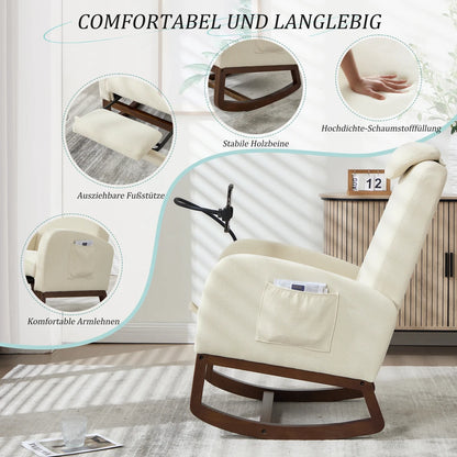 Schommelstoel – Schommelstoel met Voetensteun – Relaxstoel – Lounge Stoel – Ouderenstoel – Donkergrijs Corduroy – Ergonomische Hoge Rugleuning – Uitklapbare Voetensteun
