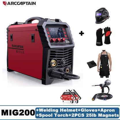 6-In-1 MIG-Lasmachine – MIG-Lasser – TIG-Lasser – MMA-Lasser – Spotlasser – 220V – Synergische Digitale Besturing - Met Alle Accessoires