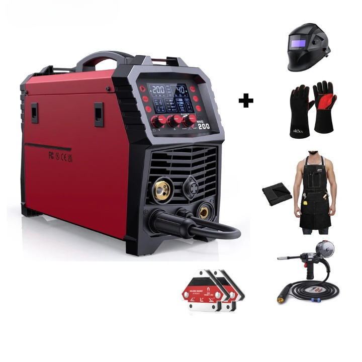 6-In-1 MIG-Lasmachine – MIG-Lasser – TIG-Lasser – MMA-Lasser – Spotlasser – 220V – Synergische Digitale Besturing - Met Alle Accessoires