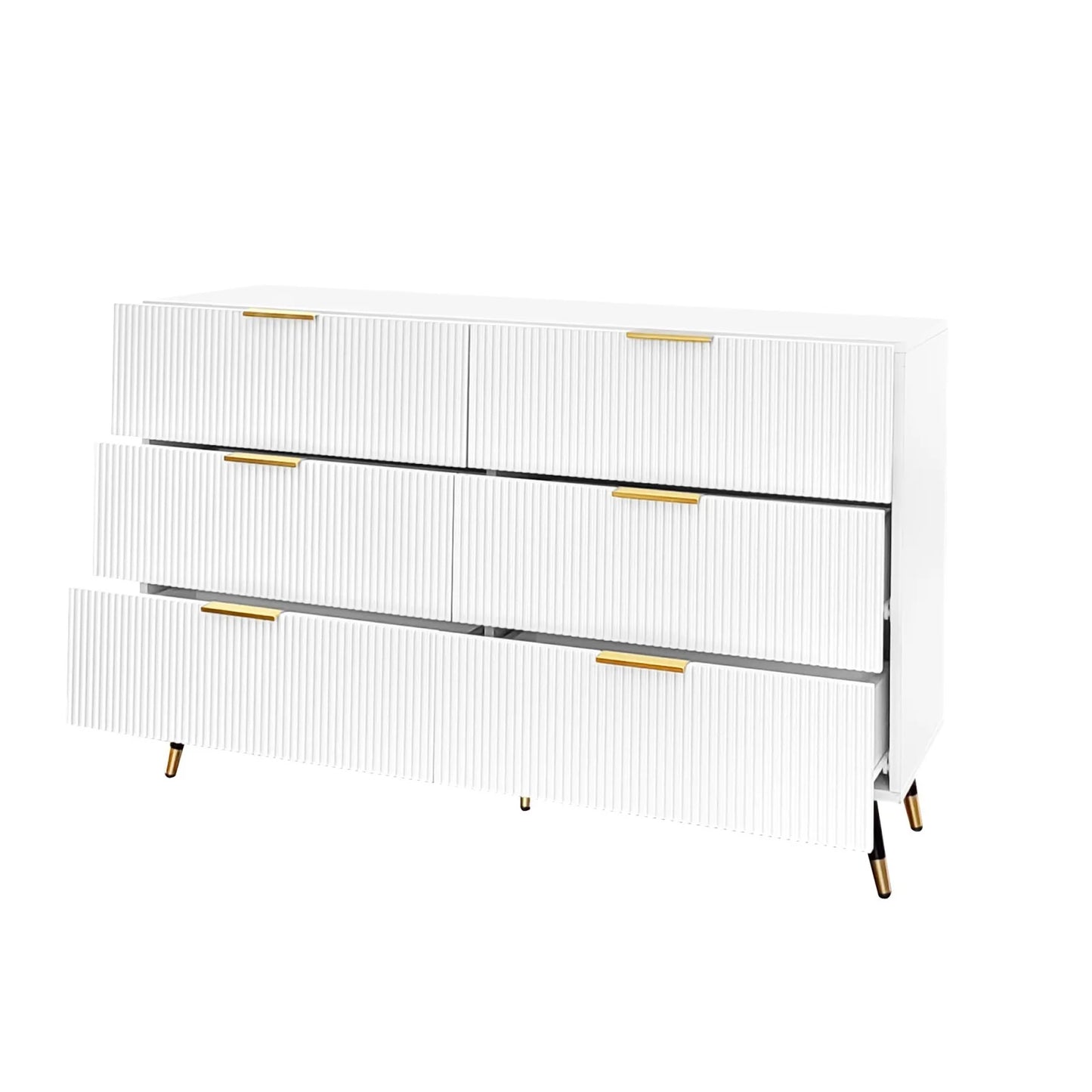 Dressoir – Ladekast – Opbergkast – Kast – Buffetkast – Modern Minimalistisch Ontwerp – 120x77x40 cm – 6 Ruime Lades – Wit Met Gouden Accenten