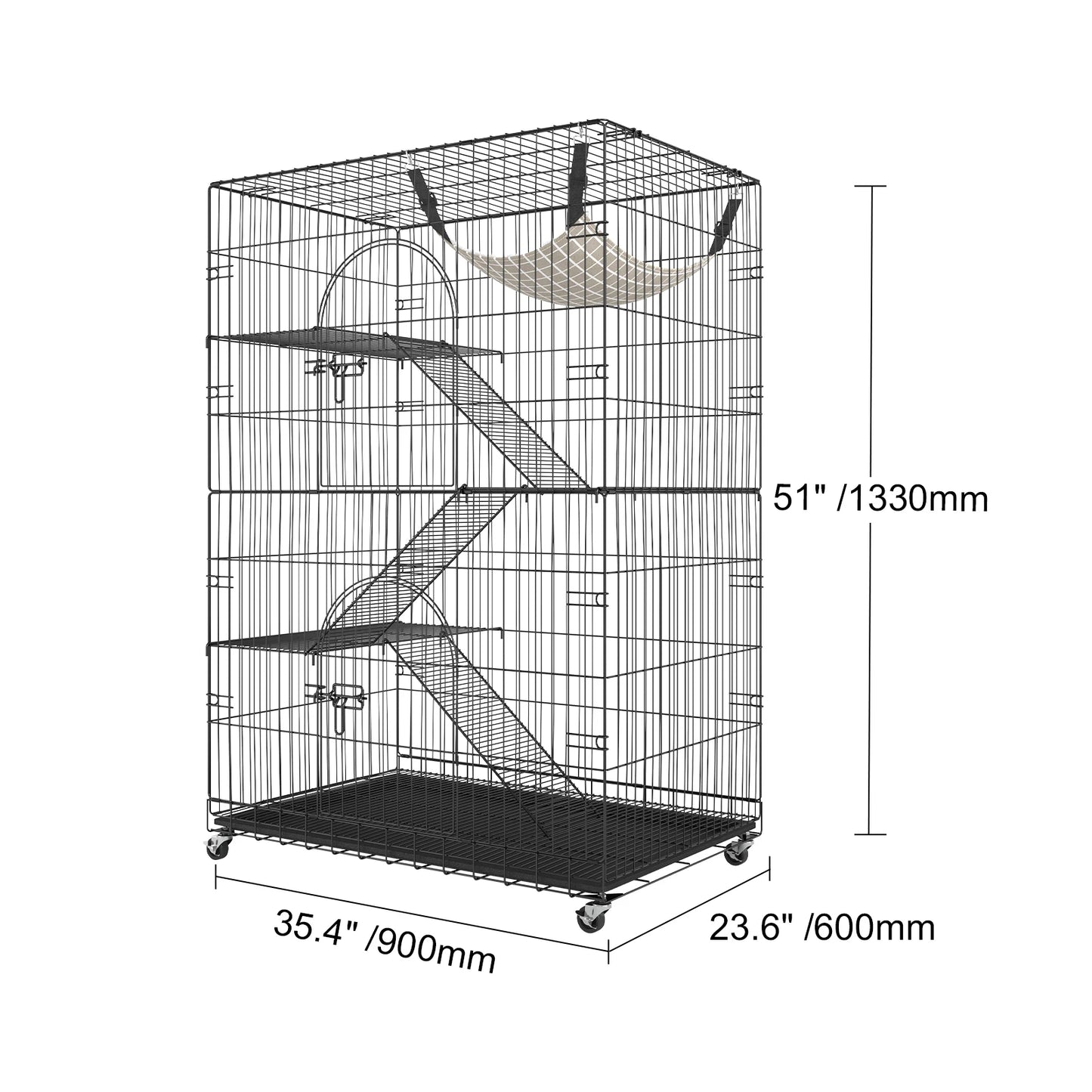 Kattenbox - Katten Kooi - Draad Kennel - Grote Kattenren - met 4 Niveaus - Oefening Plaats - Krat Metalen - voor Huisdier - Stevig - Durzaam - Ijzer - 90 x 60 x 133 cm -  Zwart