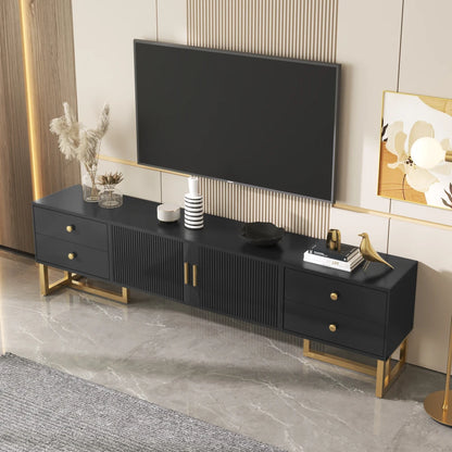 Tv-Meubel – Tv-Kast – TV-Meubel – Dressoir – Zwart Met Gouden Pootjes – Geschikt Voor Televisies Tot 79 Inch – Vier Lades En Centrale Kast - Wit