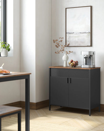 Kast - Dressoir - Archiefkast - Kantoorkast - Opbergruimte - 80 cm x 40 cm x 76 cm - Zwart - QUORE