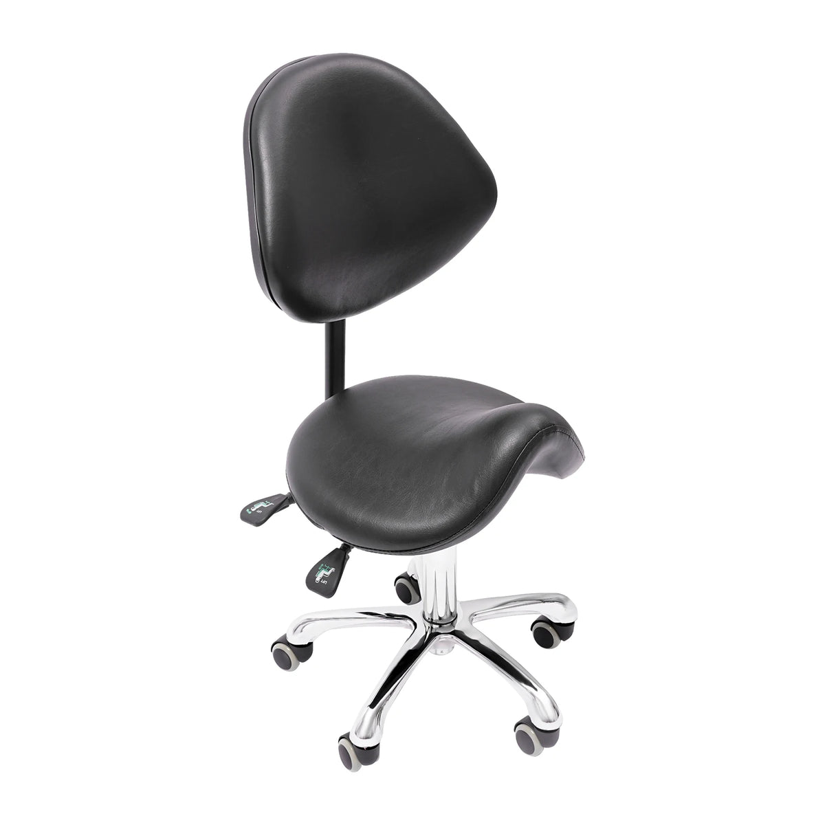 Zadelkruk - Zadelkruk op wielen - Zadelkruk met rugleuning - Zadelkruk Ergonomisch - Zwaar gebruik - In hoogte verstelbaar - Zwart - QUORE