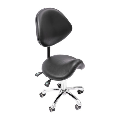 Zadelkruk - Zadelkruk op wielen - Zadelkruk met rugleuning - Zadelkruk Ergonomisch - Zwaar gebruik - In hoogte verstelbaar - Zwart - QUORE