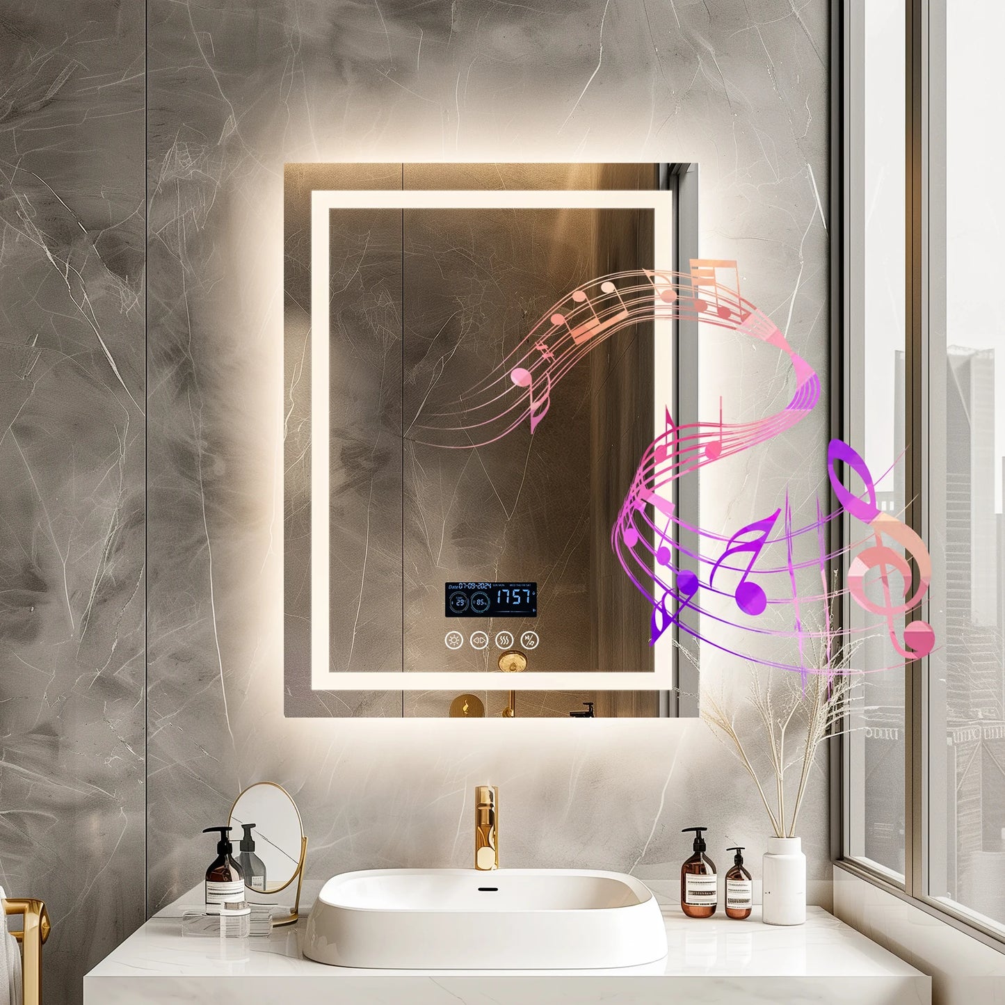 Badkamerspiegel – Spiegel Met Speaker – Led Spiegel – Anti-Fog Spiegel – Frameloos Design – Bluetooth Speaker – Driedelige Ledverlichting - 70x90cm
