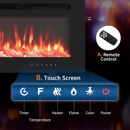 Elektrische Haard – Wandhaard – Sfeerverwarming – Inbouwhaard – Open Haard – Ultra-Flat Design – 1800W Verwarming – Afstandsbediening & Timer