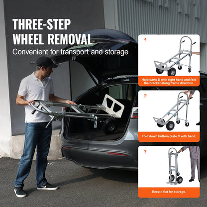 Steekwagen - Transportkar - Transportwagen - Magazijnwagen - Platformwagen -  2 in 1 - Opvouwbare - Aluminium - 360 kg Capaciteit - Heavy-Duty Trolley voor Magazijn, Supermarkt en Tuin - Steekkar