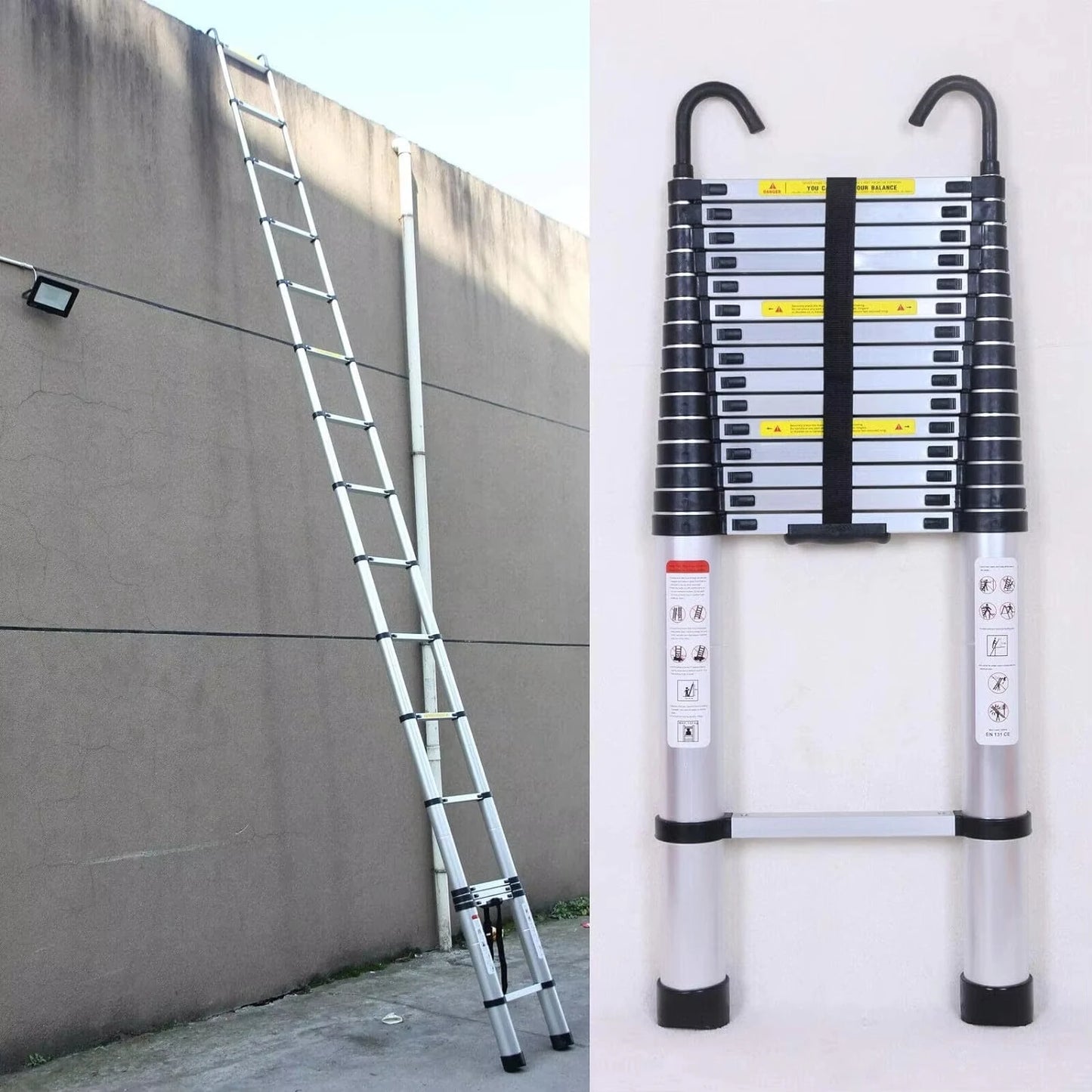 Telescoopladder - Ladder - Trap - Telescopische Ladder - 6.2m – 20.3FT – Verwijderbare Haken – Opvouwbaar & Antislip Voeten – Geschikt voor Loft, Dak & Bouwprojecten - QUORE