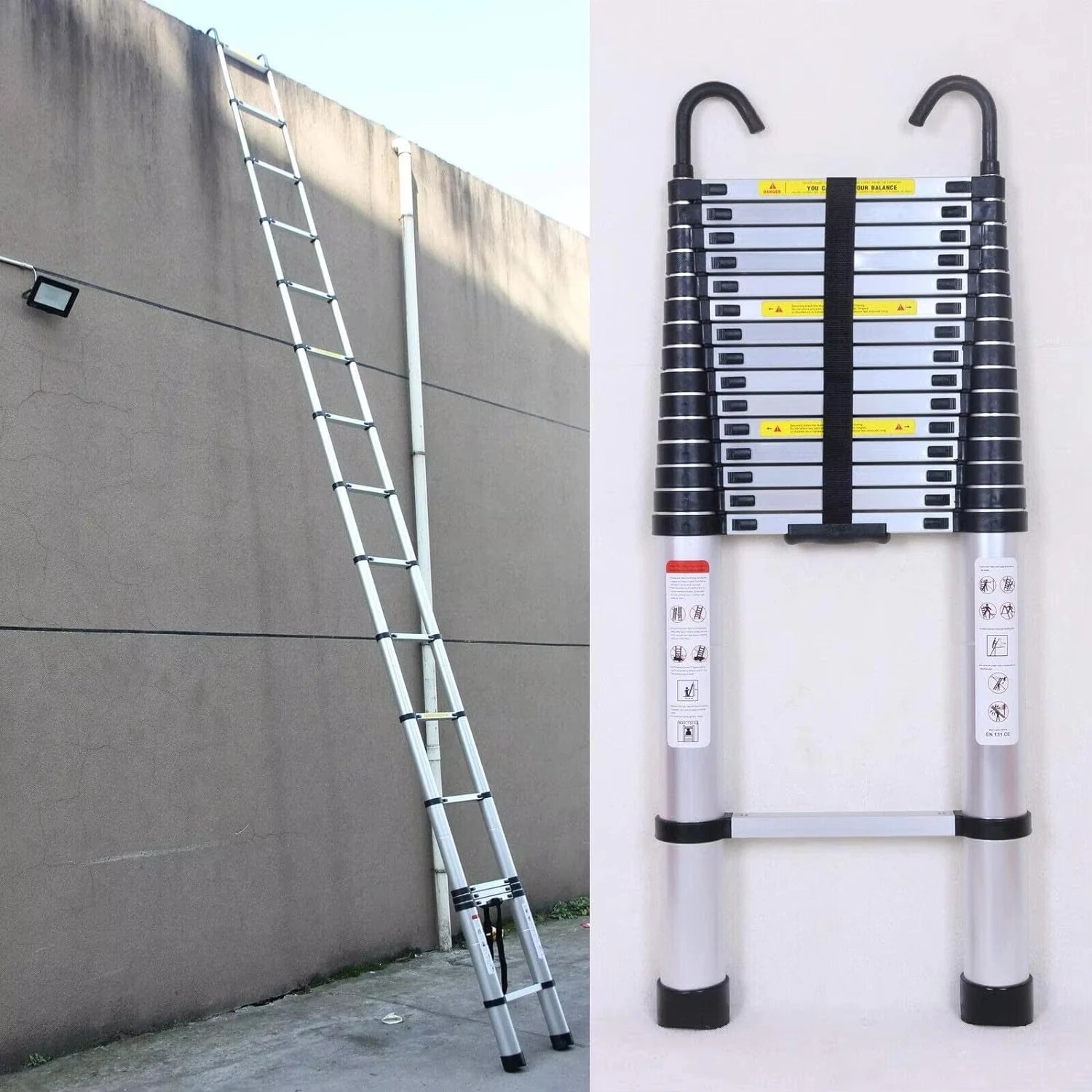 Telescoopladder - Ladder - Trap - Telescopische Ladder - 6.2m – 20.3FT – Verwijderbare Haken – Opvouwbaar & Antislip Voeten – Geschikt voor Loft, Dak & Bouwprojecten - QUORE