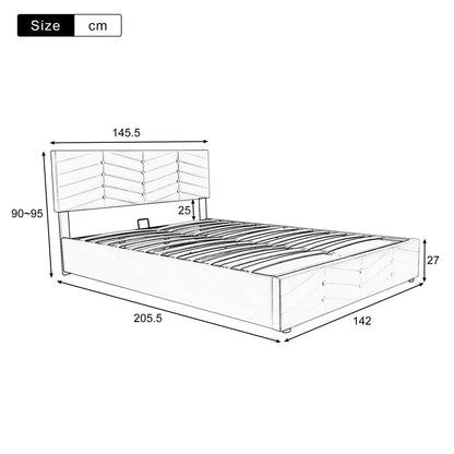 Fluwelen Bed – Velvet Bed – Luxe Bed – Slaapbed – Beige Bed – Verstelbare Hoofdsteun – Robuuste Houten Lattenbodem - QUORE