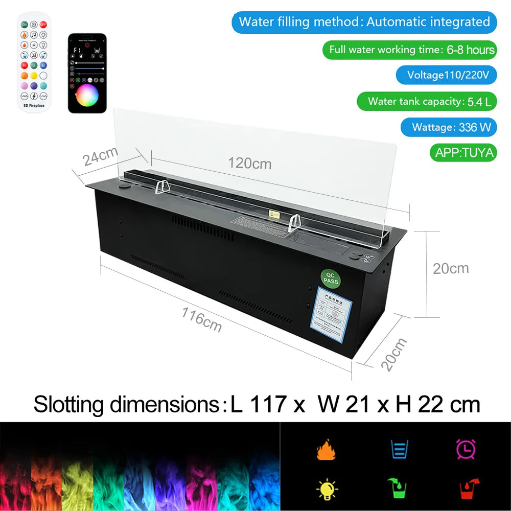 Atomisatiehaard – 3D Sfeerverwarmer – Elektrische Haard – Mist Haard – Waterdamp Haard – 1200mm – Automatisch Waterreservoir – Bediening Via App & Touch