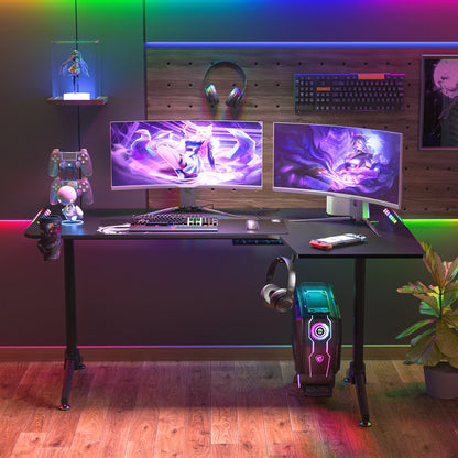 Laptop Computer Bureau - Groot Staand Bureau - Studeer Bureau - Laptop Tafel - Werkstation - Gaming Tafel - 60 Inch - L Vorm - Links - Zwart