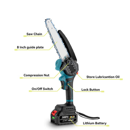 Kettingzaag - Snoeizaag - Takkenzaag - Handzaag - Draadloze - Elektrische - 1500W - 8 Inch Zaagblad - Brushless Motor - Handzaam Ontwerp – Inclusief 2x 18V Accu en EU Stekker