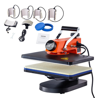 8-in-1 Hittepersmachine - 12x15 Inch Sublimatiepers - T-Shirt Pers - Mokpers - Hoedenpers - Bordpers - 360° Draaibare Arm - Digitaal Display - Zwart