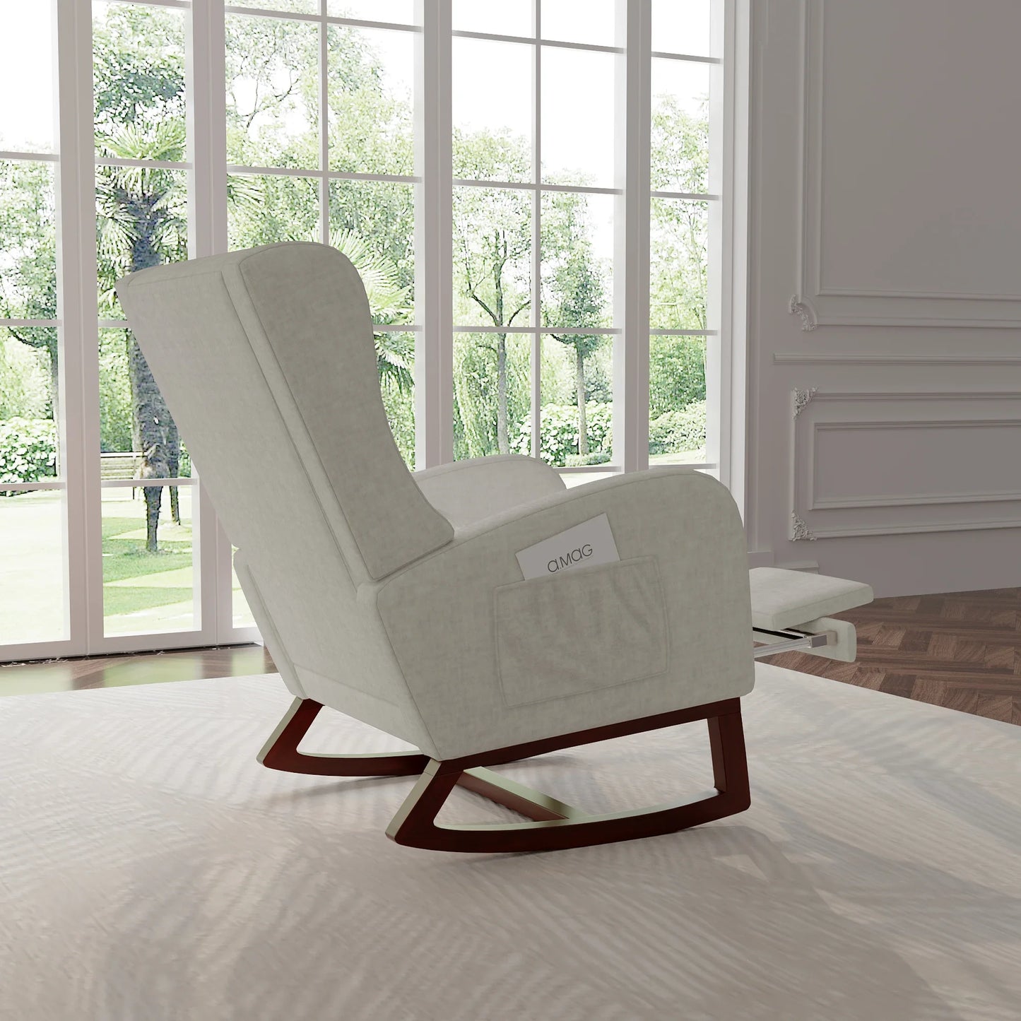 Schommelstoel – Relaxstoel – Woonkamerstoel – Schommelstoeltje – Zachte Katoenen Bekleding – Massief Houten Basis – Anti-Slip Schommelpoten
