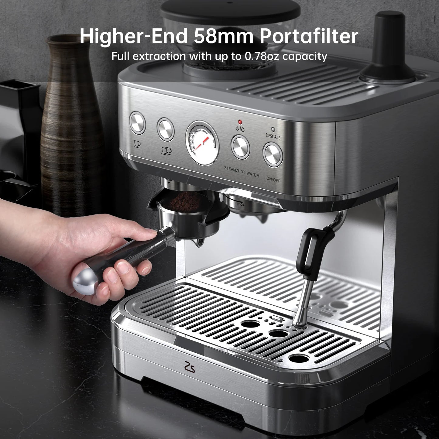 Espressomachine – Koffiemachine – Espressoapparaat – Volautomaat – Koffiezetapparaat – Roestvrij Staal – 15 Bar Pompdruk – Ingebouwde Koffiemolen Met 15 Maalgroottes - QUORE